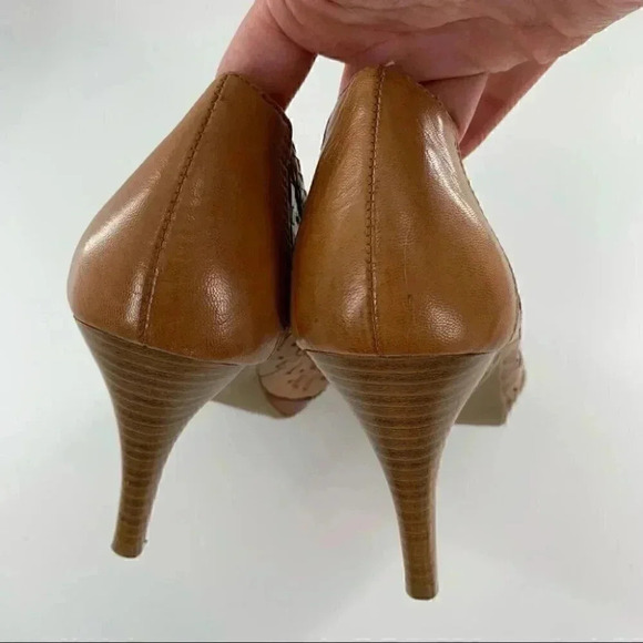 Andrew Geller girly womens heels size 7.5 tan leather woven platforms - Picture 8 of 12